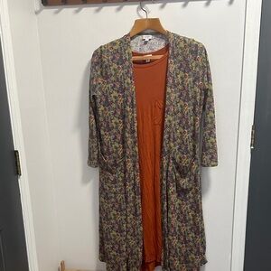 LuLaRoe Multicolor Floral Top with Rust Dress